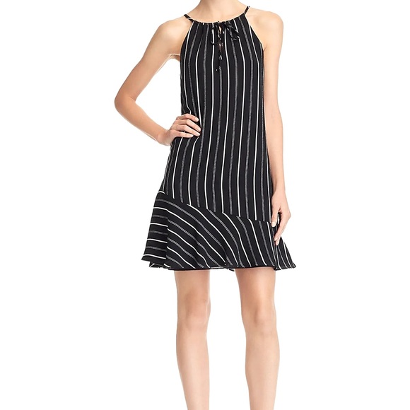 Aqua Halter Dress Black Pinstripes Size Small - Picture 1 of 5